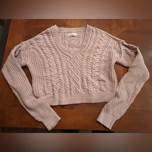 Aeropostale V-Neck Cable Knit Sweater in Light Purple